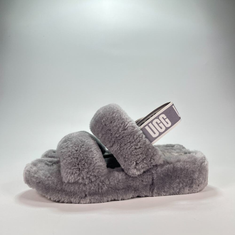 UGG Oh Yeah Slide Gray Sheepskin Comfort Platform Sandals 1107953 Women's Size 7 - Picture 4 of 10